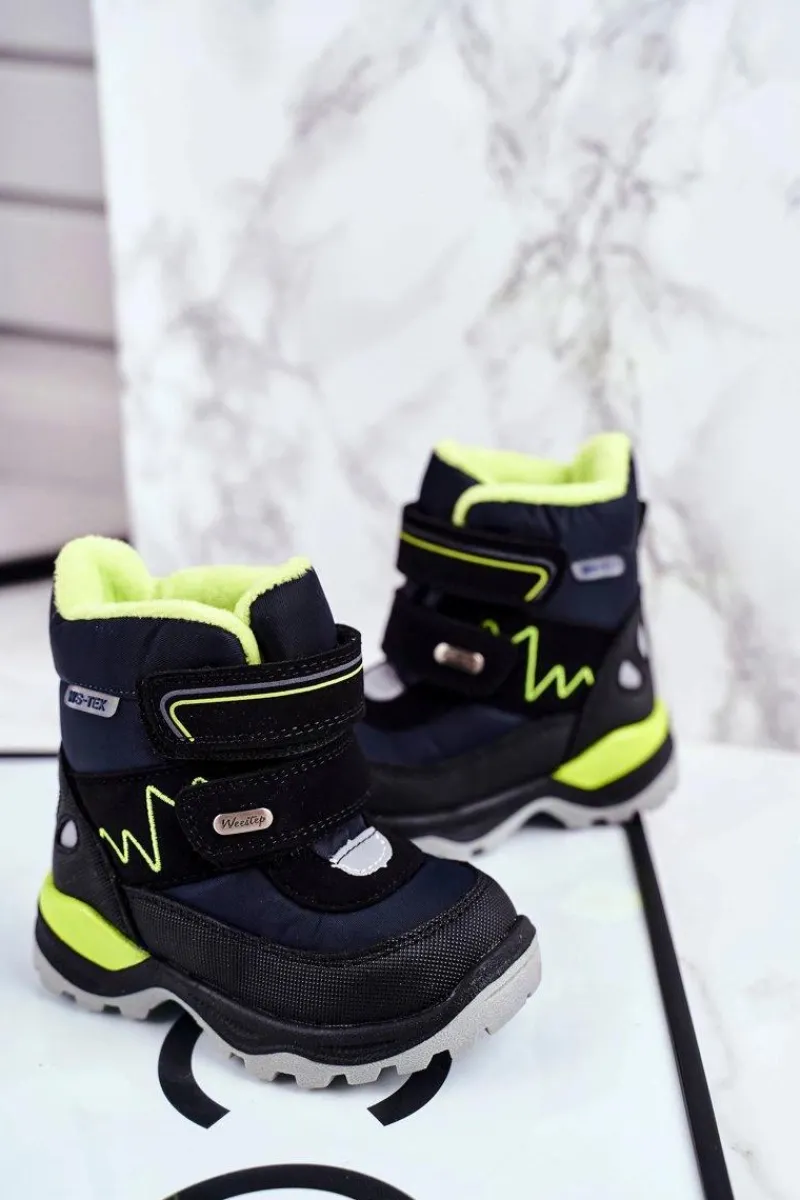 Boto Dziecięce Śniegowce Ocieplane Wełną Granatowe Booom