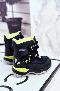 Boto Dziecięce Śniegowce Ocieplane Wełną Granatowe Booom