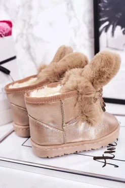 Hot Boto Dziecięce Śniegowce Ocieplane Futerkiem Z Uszami Różowe Złoto Bunny