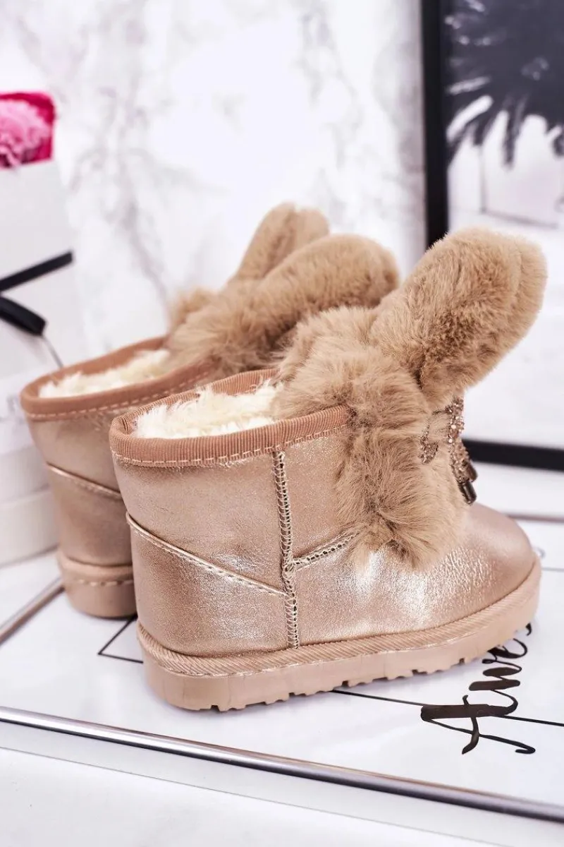 Hot Boto Dziecięce Śniegowce Ocieplane Futerkiem Z Uszami Różowe Złoto Bunny