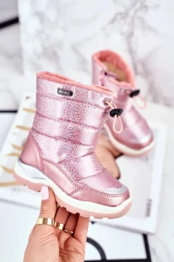 Sale Boto Dziecięce Śniegowce Ocieplane Wełną Różowe Felini