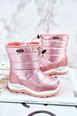 Sale Boto Dziecięce Śniegowce Ocieplane Wełną Różowe Felini