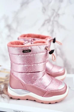 Sale Boto Dziecięce Śniegowce Ocieplane Wełną Różowe Felini