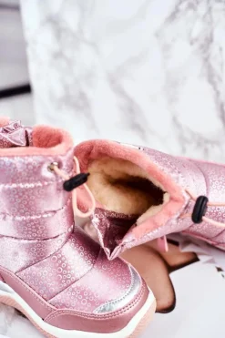 Sale Boto Dziecięce Śniegowce Ocieplane Wełną Różowe Felini