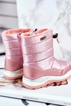 Sale Boto Dziecięce Śniegowce Ocieplane Wełną Różowe Felini