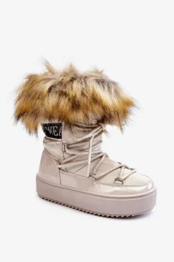 Boto Dziecięce Śniegowce Ocieplane Sznurowane Beżowe Colioris Beżowy