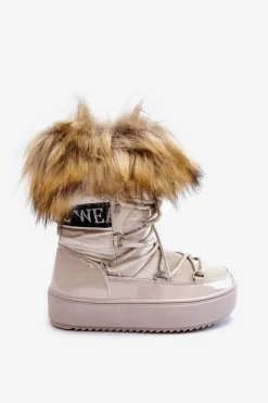 Boto Dziecięce Śniegowce Ocieplane Sznurowane Beżowe Colioris Beżowy