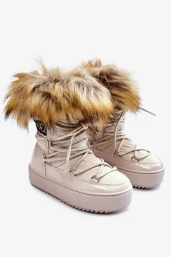 Boto Dziecięce Śniegowce Ocieplane Sznurowane Beżowe Colioris Beżowy