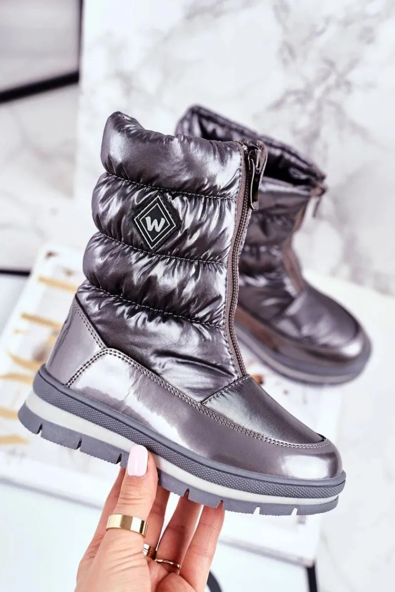 Dziewczęce>Boto Dziecięce Śniegowce Ocieplane Wełną Ciemno Szare Mumm