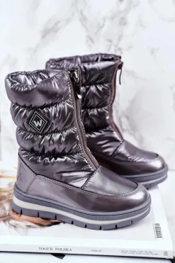 Dziewczęce>Boto Dziecięce Śniegowce Ocieplane Wełną Ciemno Szare Mumm