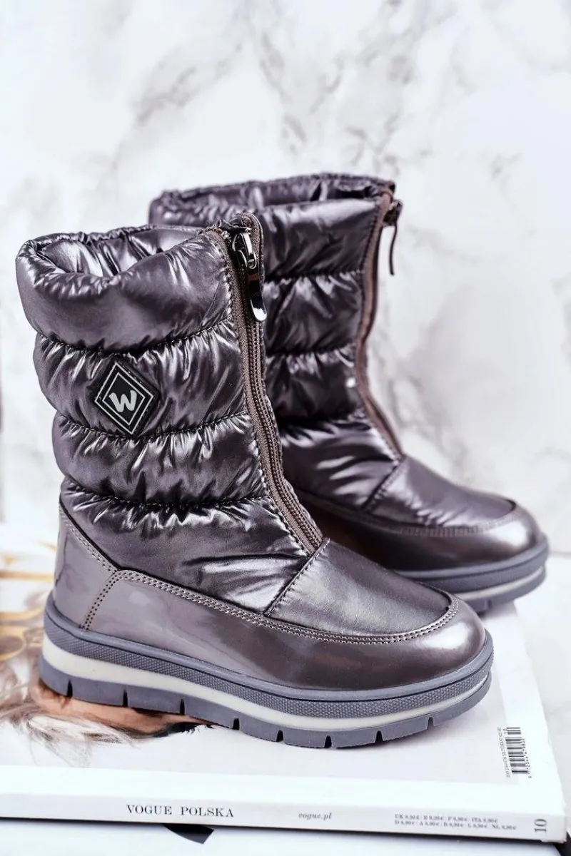 Dziewczęce>Boto Dziecięce Śniegowce Ocieplane Wełną Ciemno Szare Mumm