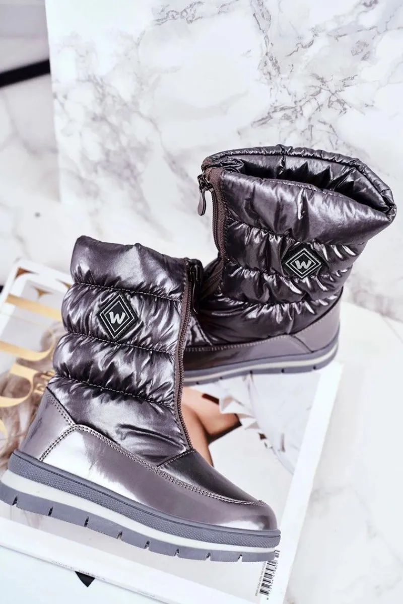 Dziewczęce>Boto Dziecięce Śniegowce Ocieplane Wełną Ciemno Szare Mumm