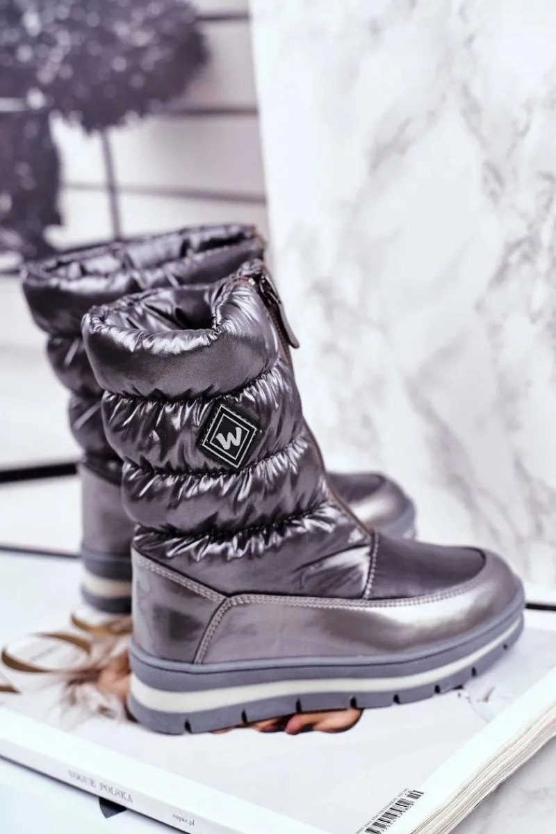 Dziewczęce>Boto Dziecięce Śniegowce Ocieplane Wełną Ciemno Szare Mumm