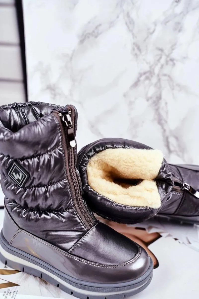 Dziewczęce>Boto Dziecięce Śniegowce Ocieplane Wełną Ciemno Szare Mumm