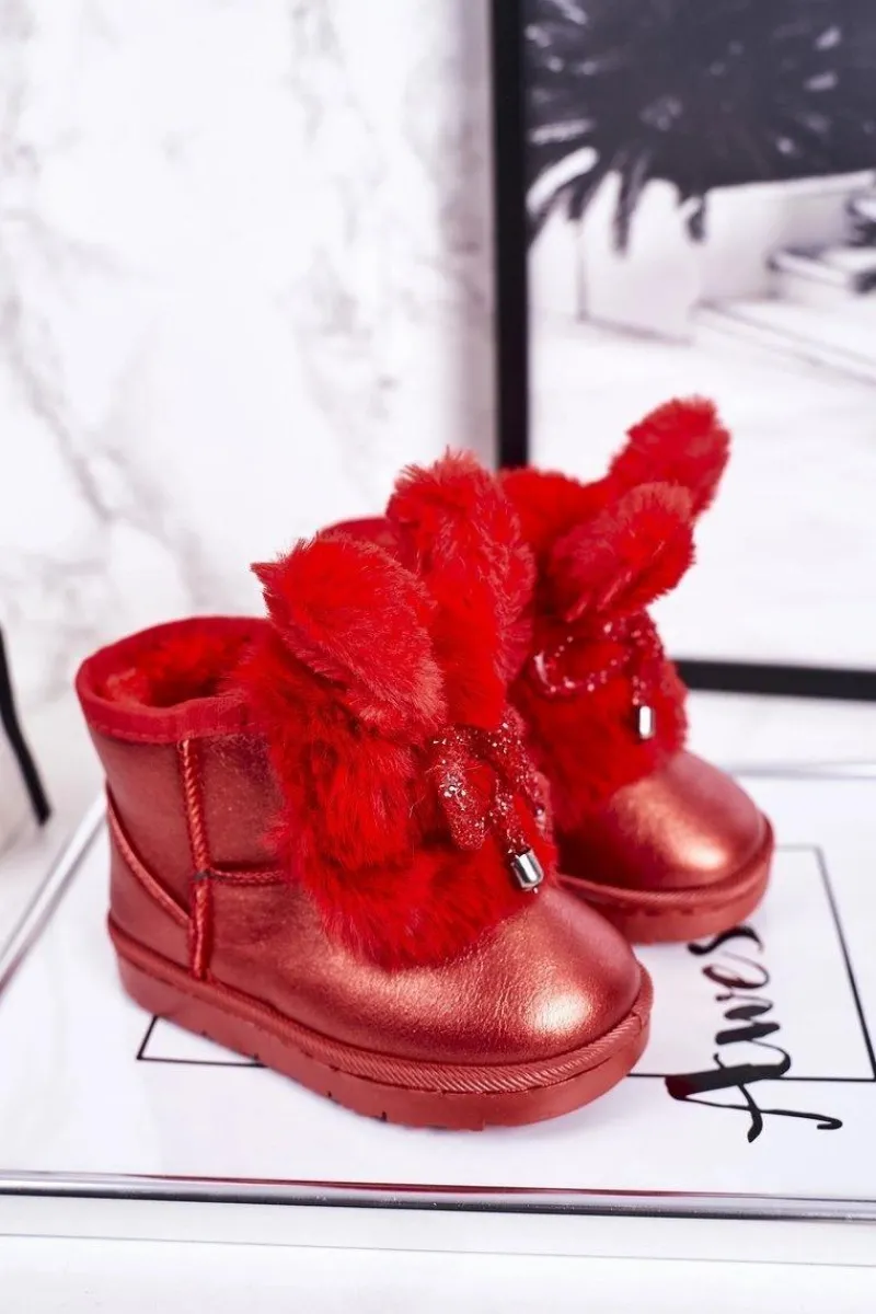 Dziecięce Śniegowce Ocieplane Futerkiem Z Uszami Czerwone Bunny Dzieci Dziewczęce