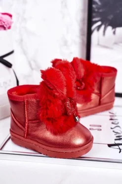 Dziecięce Śniegowce Ocieplane Futerkiem Z Uszami Czerwone Bunny Dzieci Dziewczęce