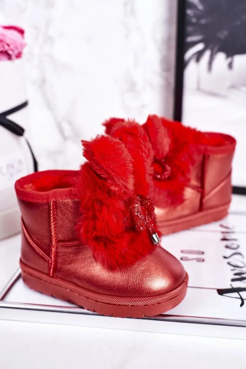 Dziecięce Śniegowce Ocieplane Futerkiem Z Uszami Czerwone Bunny Dzieci Dziewczęce