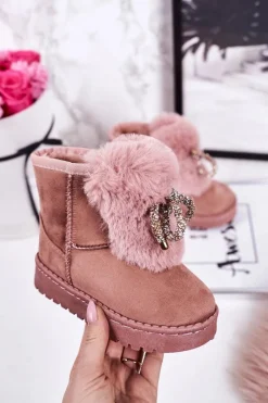 Dziewczęce>Boto Dziecięce Śniegowce Ocieplane Futerkiem Zamszowe Różowe Amelia Różowy
