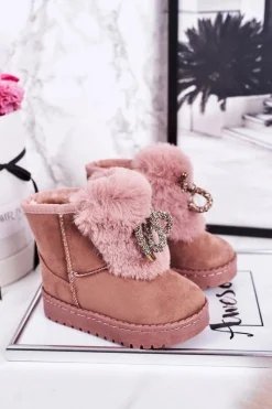 Dziewczęce>Boto Dziecięce Śniegowce Ocieplane Futerkiem Zamszowe Różowe Amelia Różowy