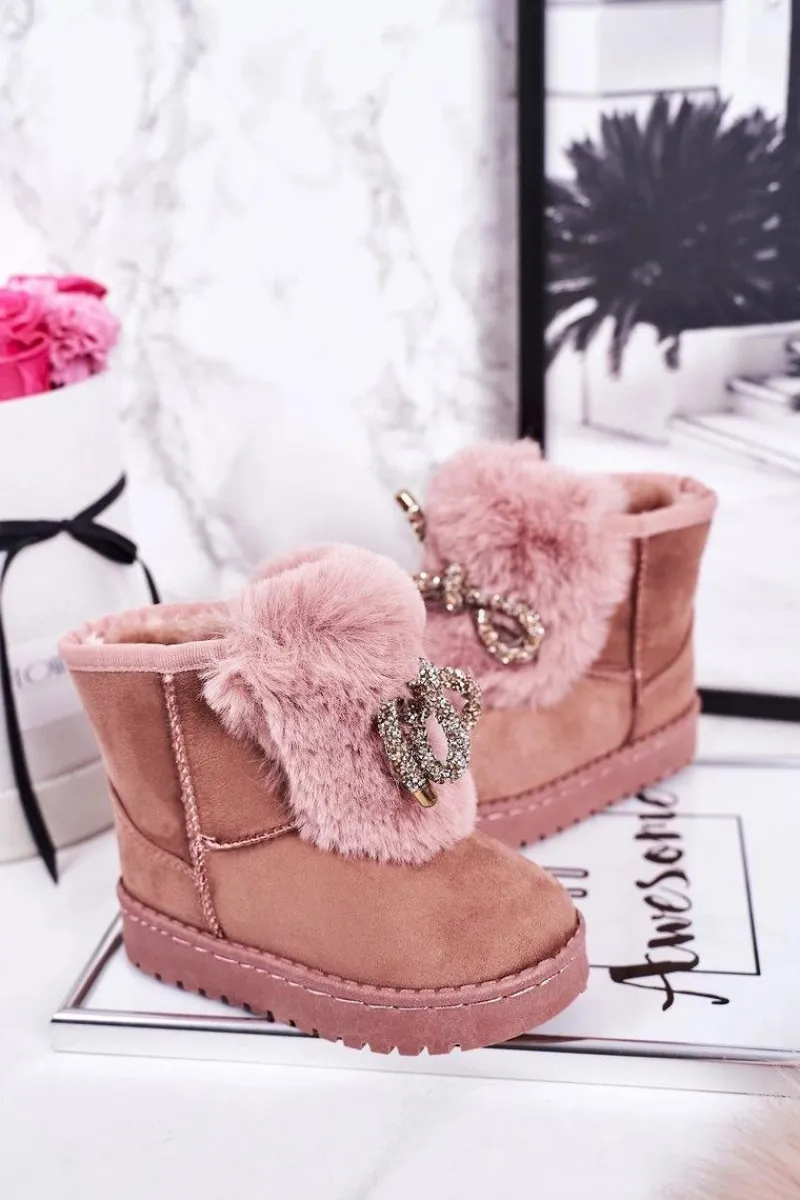 Dziewczęce>Boto Dziecięce Śniegowce Ocieplane Futerkiem Zamszowe Różowe Amelia Różowy