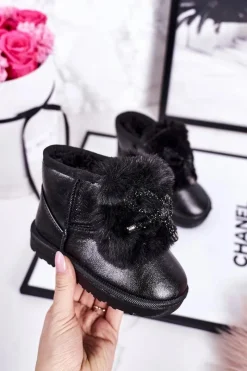 Dziewczęce>Boto Dziecięce Śniegowce Ocieplane Futerkiem Czarne Aurora