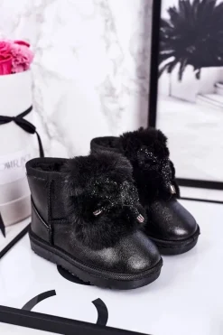 Dziewczęce>Boto Dziecięce Śniegowce Ocieplane Futerkiem Czarne Aurora