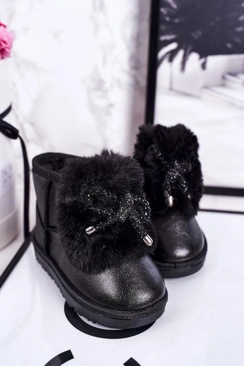 Dziewczęce>Boto Dziecięce Śniegowce Ocieplane Futerkiem Czarne Aurora