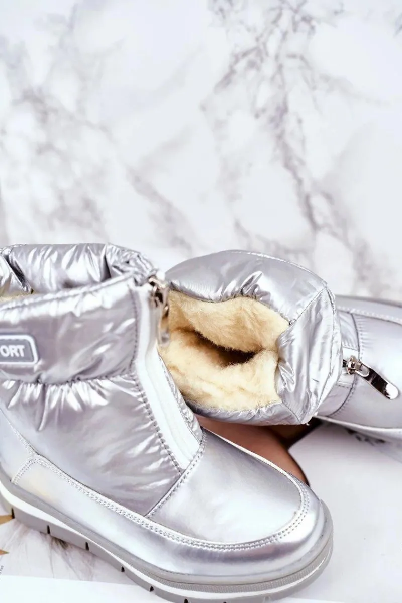 Online Boto Dziecięce Śniegowce Ocieplane Wełną Srebrne Bubbles