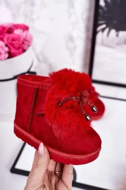 Best Dziecięce Śniegowce Ocieplane Futerkiem Zamszowe Czerwone Amelia Dzieci Dziewczęce