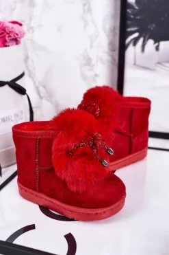 Best Dziecięce Śniegowce Ocieplane Futerkiem Zamszowe Czerwone Amelia Dzieci Dziewczęce