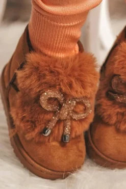 Dziewczęce>Boto Dziecięce Śniegowce Ocieplane Futerkiem Zamszowe Karmelowe Amelia