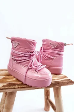 Sale Boto Dziecięce Śniegowce Ocieplane Sznurowane Różowe Colina