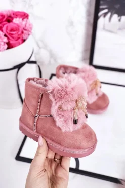 Discount Boto Dziecięce Śniegowce Ocieplane Futerkiem Zamszowe Różowe Amelia