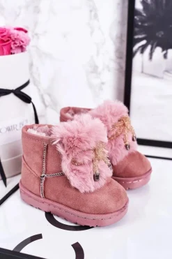 Discount Boto Dziecięce Śniegowce Ocieplane Futerkiem Zamszowe Różowe Amelia