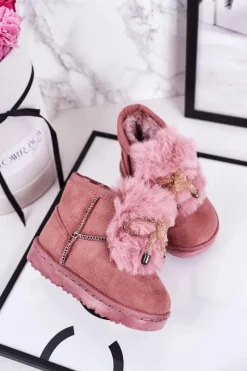 Discount Boto Dziecięce Śniegowce Ocieplane Futerkiem Zamszowe Różowe Amelia