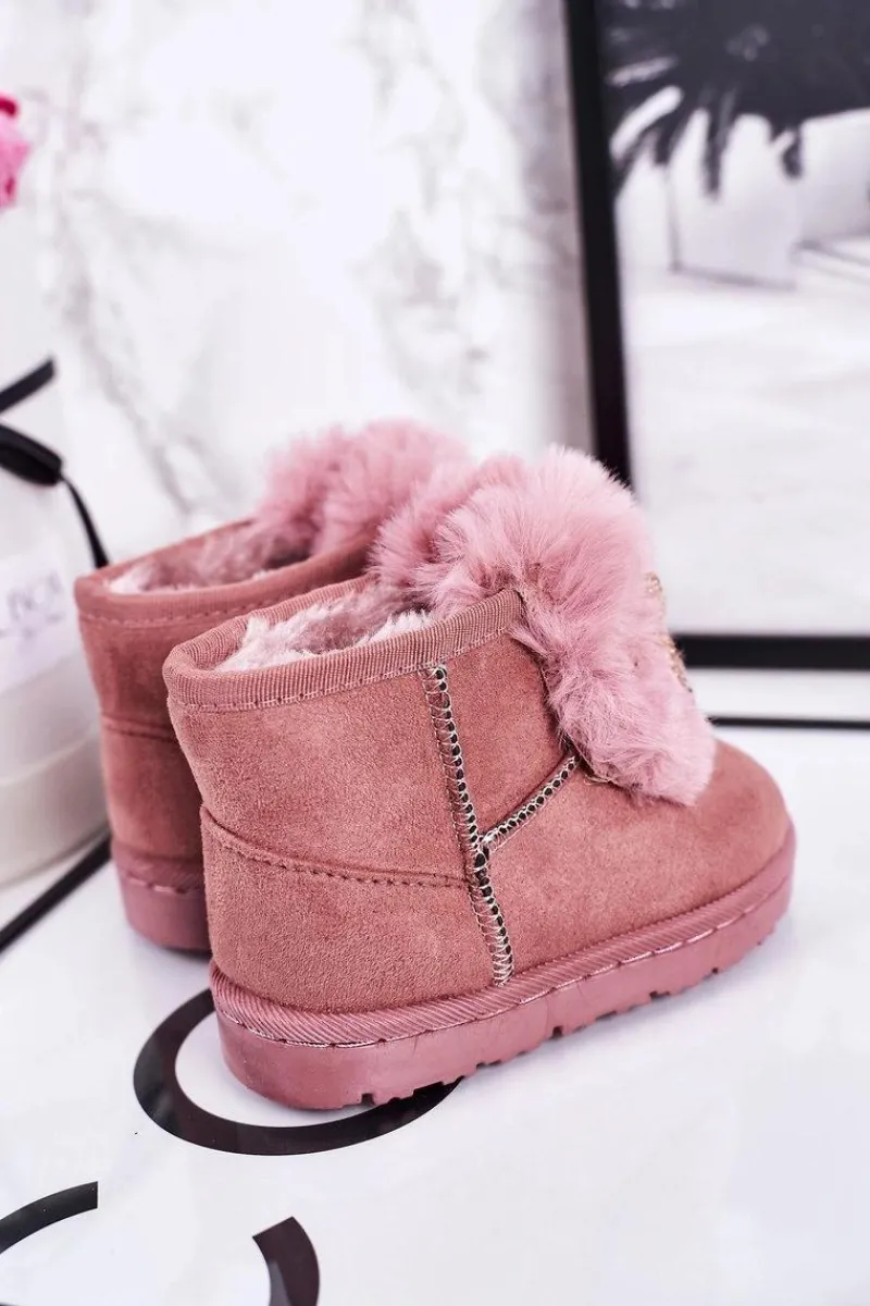 Discount Boto Dziecięce Śniegowce Ocieplane Futerkiem Zamszowe Różowe Amelia