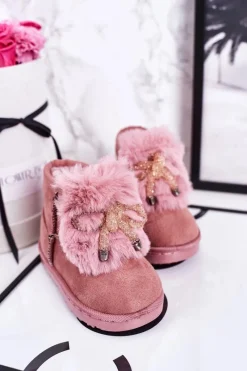 Discount Boto Dziecięce Śniegowce Ocieplane Futerkiem Zamszowe Różowe Amelia