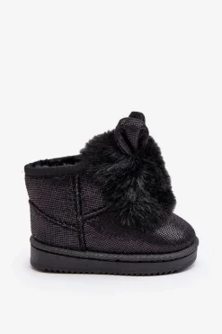 Sale Boto Dziecięce Śniegowce Ocieplane Futerkiem Z Uszkami Czarne Betty Czarny