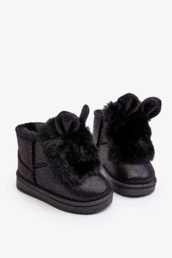 Sale Boto Dziecięce Śniegowce Ocieplane Futerkiem Z Uszkami Czarne Betty Czarny
