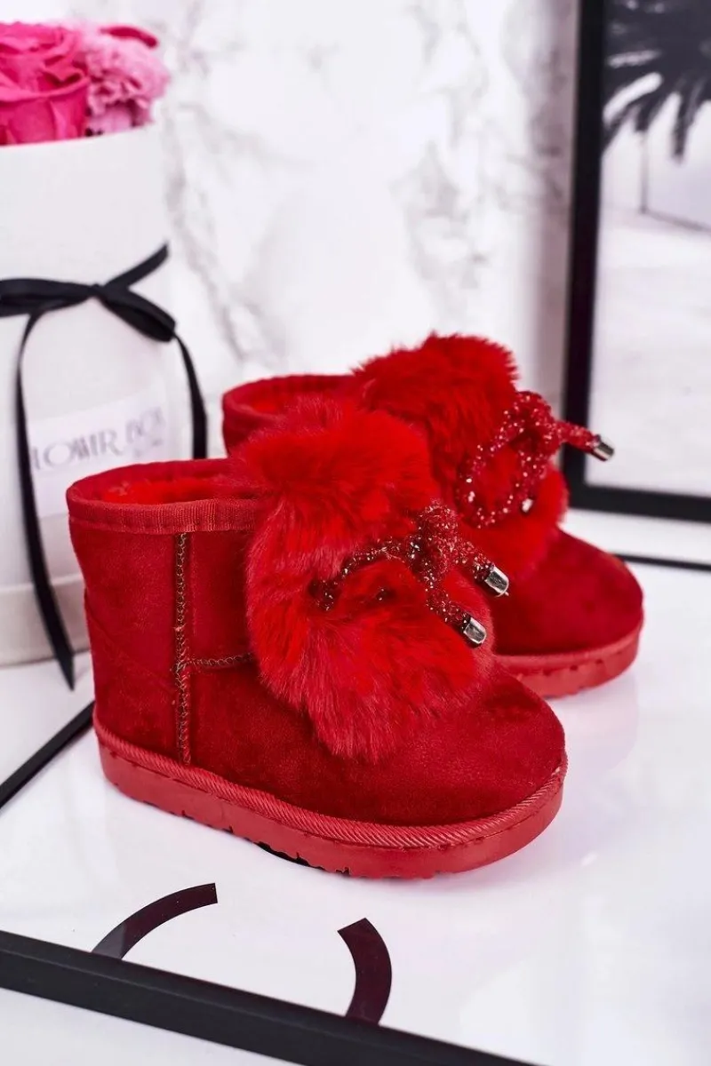 Online Dziecięce Śniegowce Ocieplane Futerkiem Zamszowe Czerwone Amelia Dzieci Dziewczęce