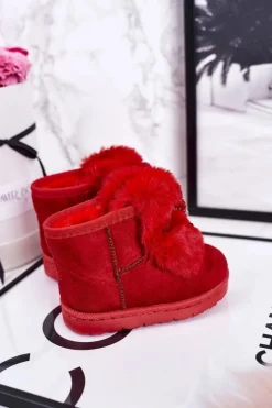 Online Dziecięce Śniegowce Ocieplane Futerkiem Zamszowe Czerwone Amelia Dzieci Dziewczęce