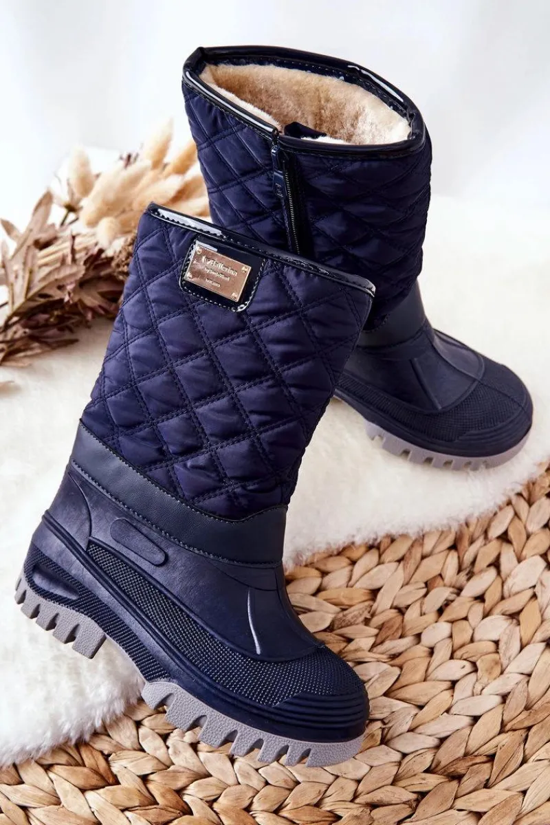 Boto Dziecięce Śniegowce Ocieplone Futerkiem Granatowe Mussi