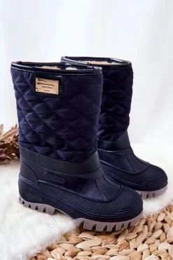 Boto Dziecięce Śniegowce Ocieplone Futerkiem Granatowe Mussi