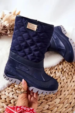 Boto Dziecięce Śniegowce Ocieplone Futerkiem Granatowe Mussi