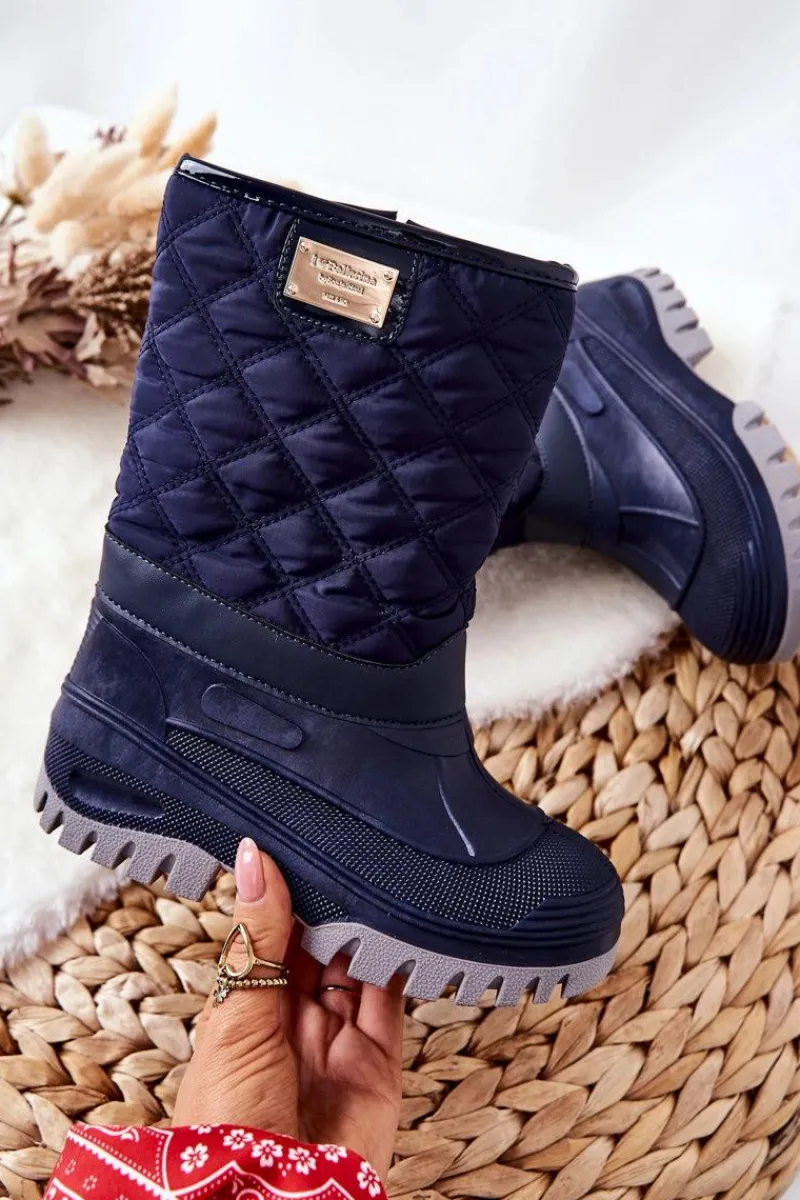 Boto Dziecięce Śniegowce Ocieplone Futerkiem Granatowe Mussi