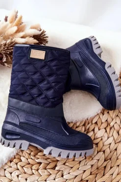 Boto Dziecięce Śniegowce Ocieplone Futerkiem Granatowe Mussi