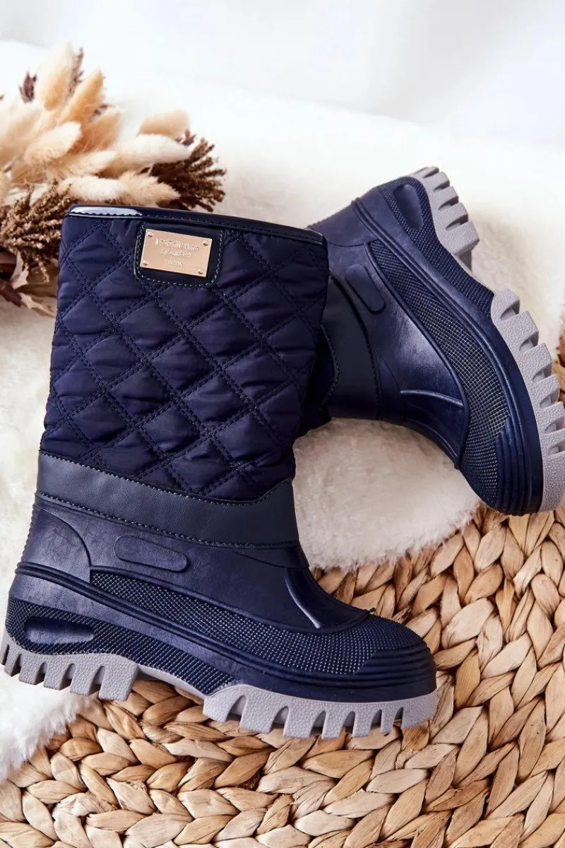 Boto Dziecięce Śniegowce Ocieplone Futerkiem Granatowe Mussi