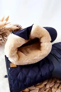 Boto Dziecięce Śniegowce Ocieplone Futerkiem Granatowe Mussi