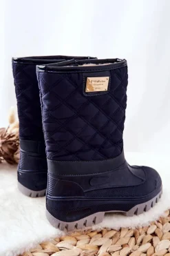 Boto Dziecięce Śniegowce Ocieplone Futerkiem Granatowe Mussi