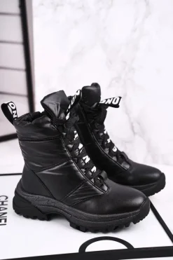 New Boto Dziecięce Śniegowce Ocieplone Futerkiem Czarne Grantes